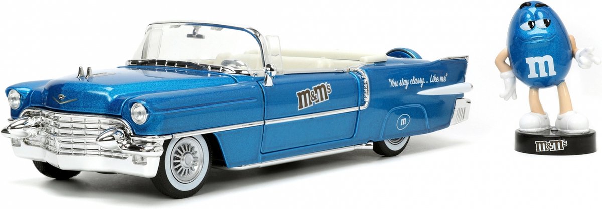 Jada toys m ms blue 1956 cadillac eldorado 1:24, auto, 13 jaar, metaal, blauw