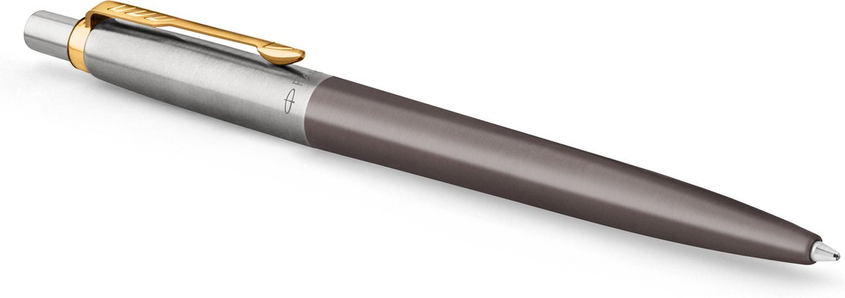 Bolígrafo Parker Jotter | pintura gris con detalles dorados | punto medio | tinta azul | embalaje de regalo