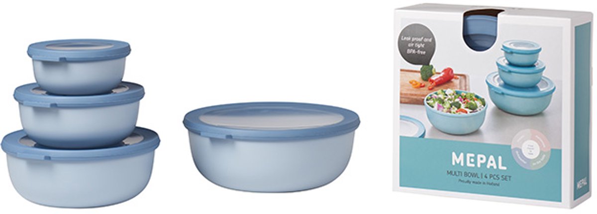 Mepal - set contenitori per alimenti multiciotola cirqula - 350 + 750 + 1250 + 2250 ml - rotondo - blu nordico