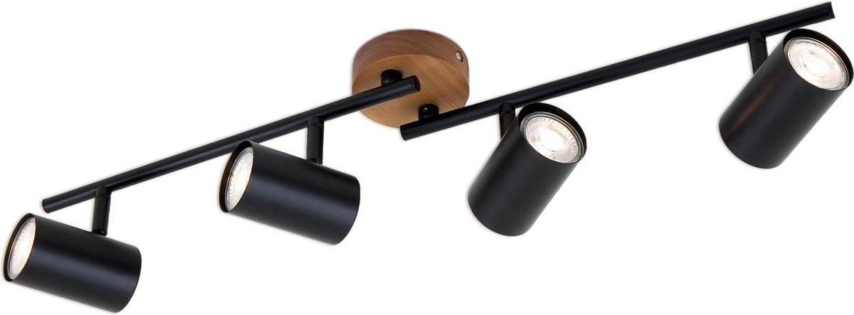 Briloner leuchten stile legno - lampada da soffitto - faretti ruotabili - 4 luci - gu10 - materiale: legno e metallo - colore: nero