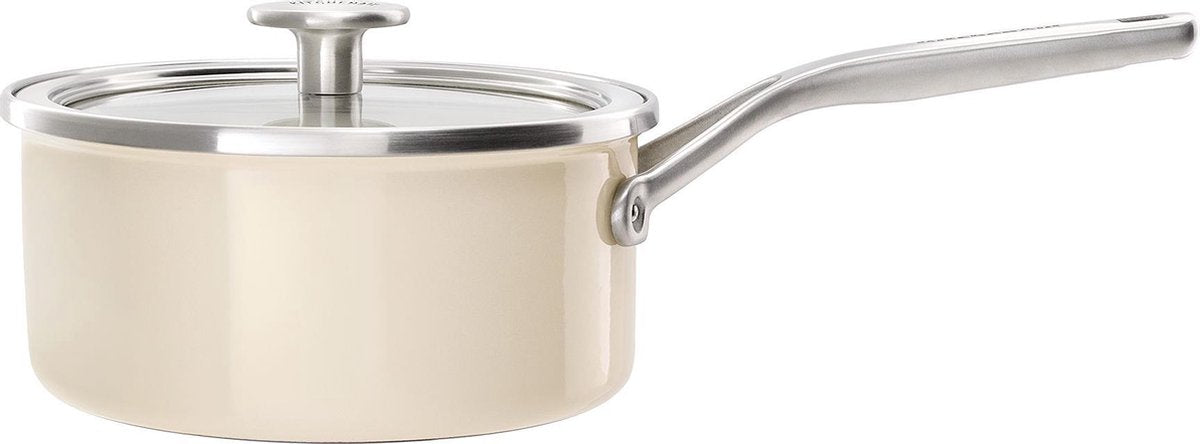 Kitchenaid steel core enamel steelpan 18cm 2,0l - amandelwit - inductie - pfas-vrij