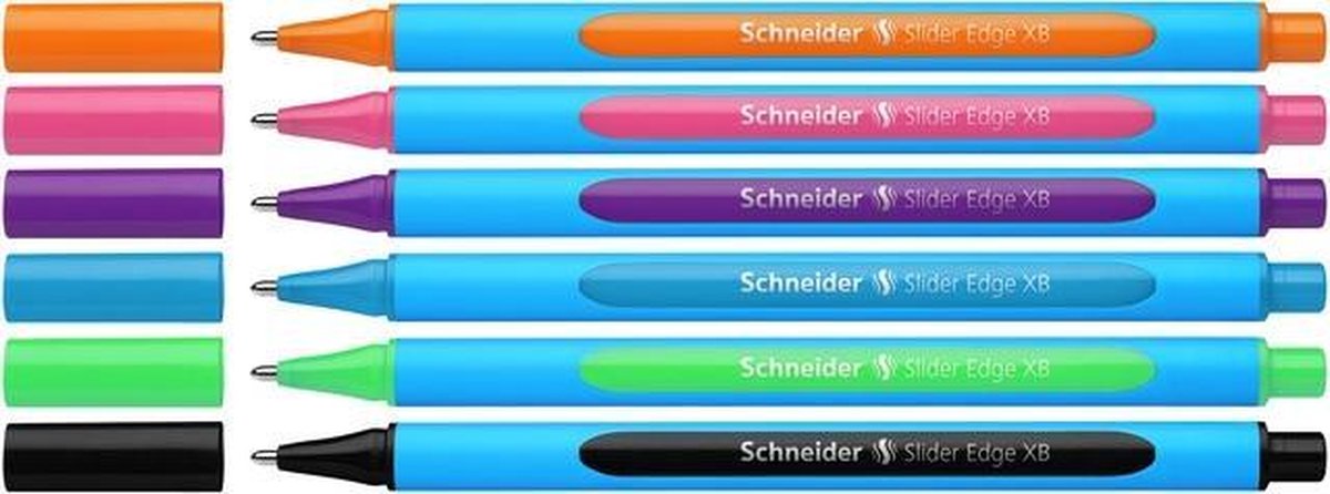 Schneider strumenti da scrittura penna a sfera schneider - bordo slider - pennino xb 1.4mm - 6 pezzi assortiti - s-152276