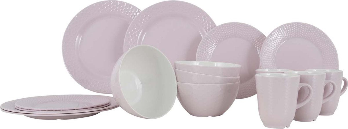 Gimex - linea royal - stoviglie - pastello - rosa - 16 pezzi