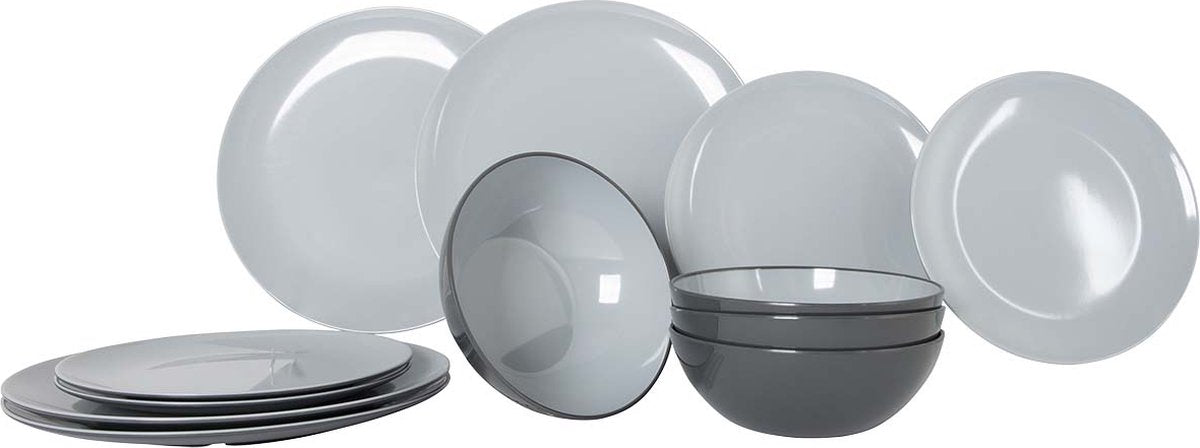 Gimex - linea vivida - stoviglie - grigio - 12 pezzi