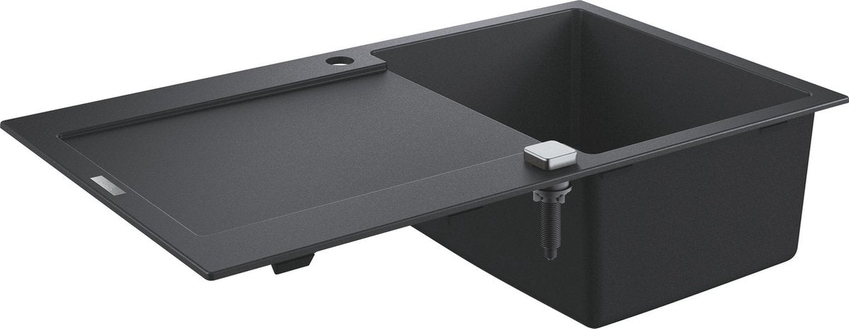 Fregadero de composite Grohe k500 con escurridor - 86 cm - empotrado - con rebosadero y desagüe automático - granito negro