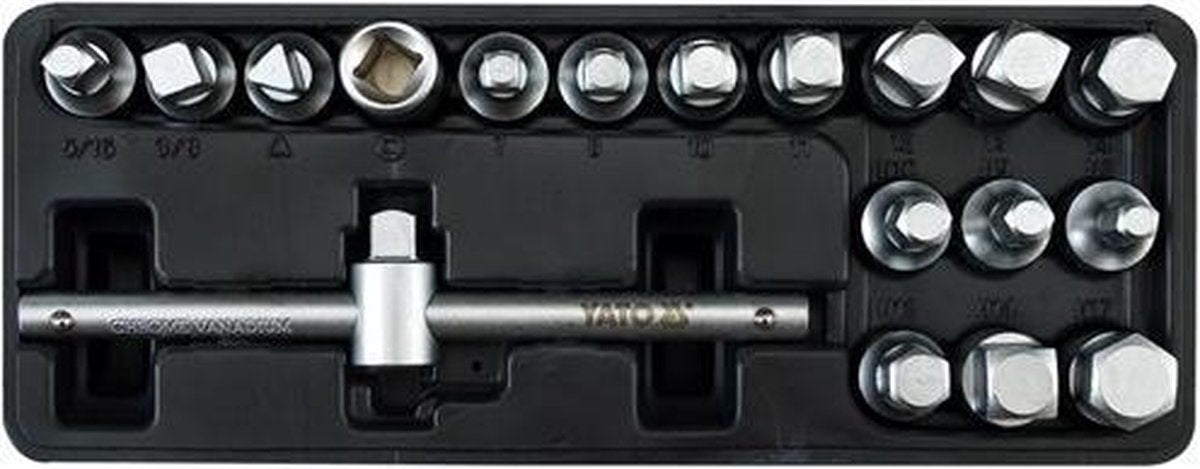 Yato - olieplug sleutelset - 18-delig - 3 8 aandrijving