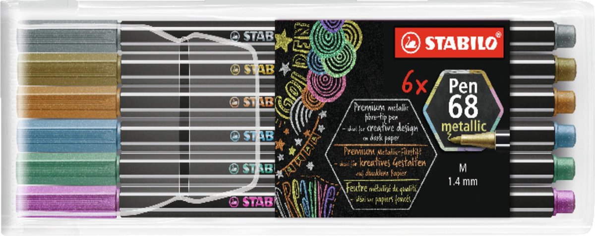 Stabilo pen 68 metallic - premium metallic viltstift - etui met 6 kleuren