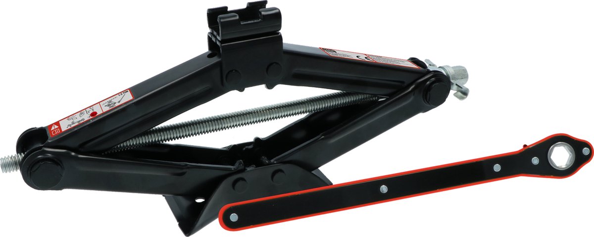 Martinetto a forbice Carpoint - con chiave a cricchetto - altezza di sollevamento 104-385 mm - punto di appoggio girevole a 360° - massimo 1500 kg