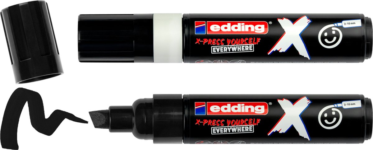 Edding 6900 x multimarcador - juego de 2 negro + blanco - adecuado para todas las superficies - punta de cincel 2-10 mm - tinta vegana - hecho de plástico reciclado - producido localmente en Alemania