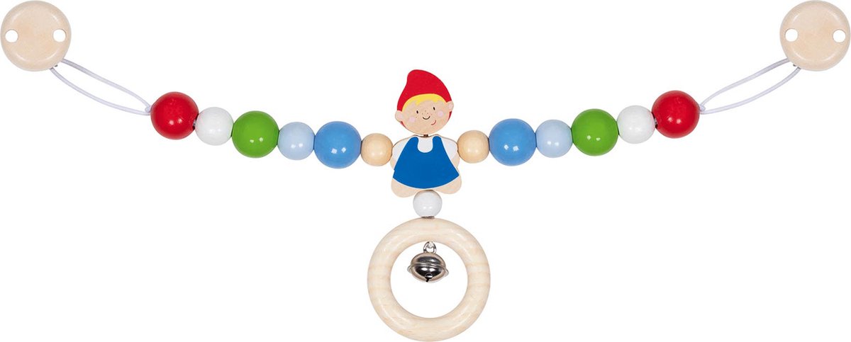 Tensor de cochecito de bebé Goki: niño l40cm, con clips, madera, en caja con ventana