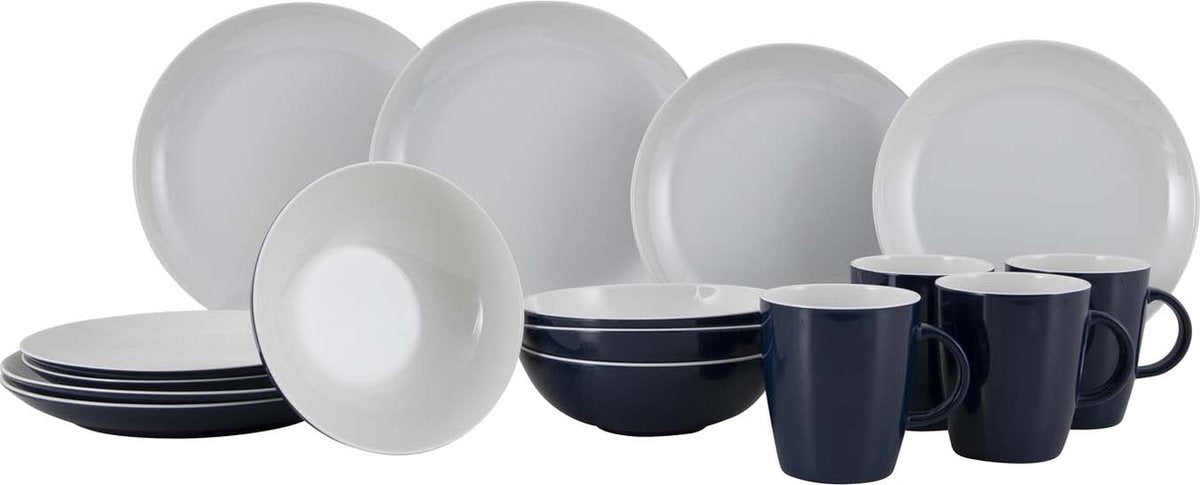 Stoviglie Gimex solid line - bianco blu - 16 pezzi