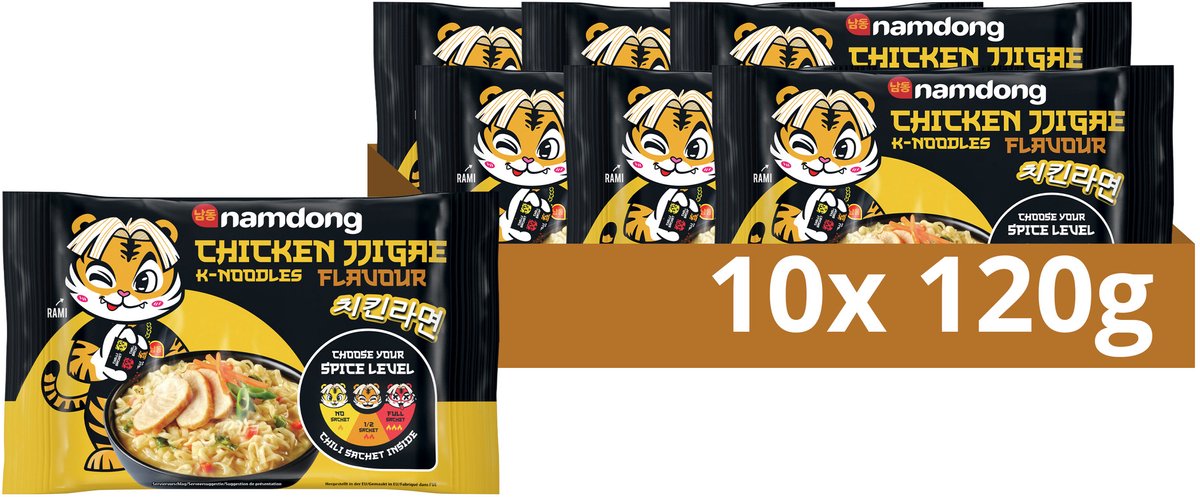 Snack Namdong - jjigae de pollo - fideos instantáneos con sabor a pollo al estilo coreano - 10 x 120 g