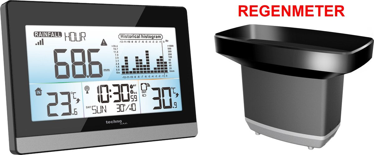 Technoline weerstation - ws 9016 - 180x110x38mm - zwart zilver - met regenmeter - tl-ws9016