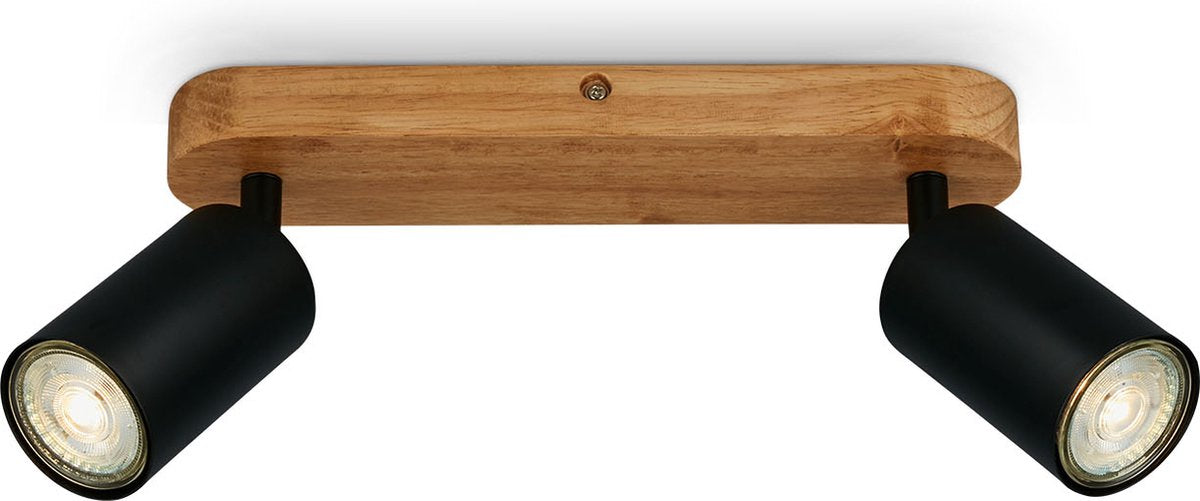 Briloner - Plafón vintage industrial 2xgu10 9w negro mate madera