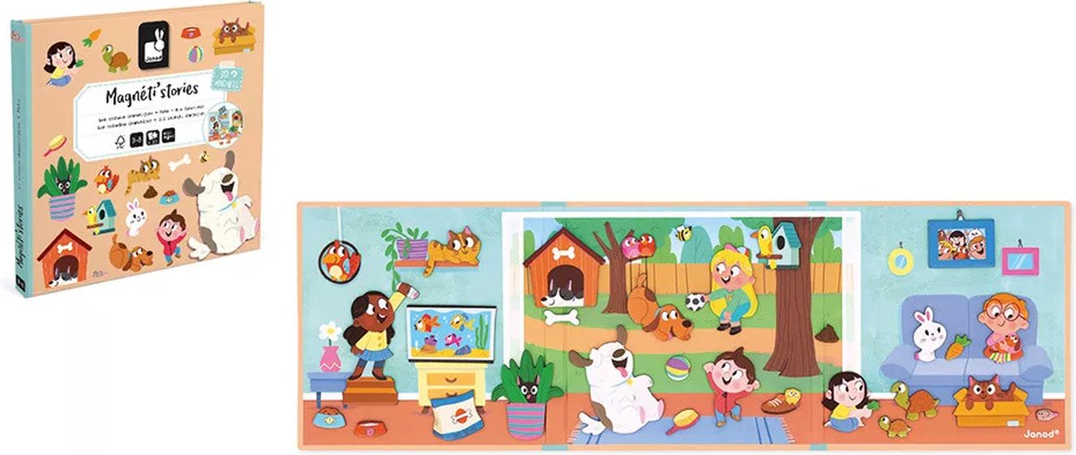 Janod - magneti stories - mascotas - set de imanes educativos