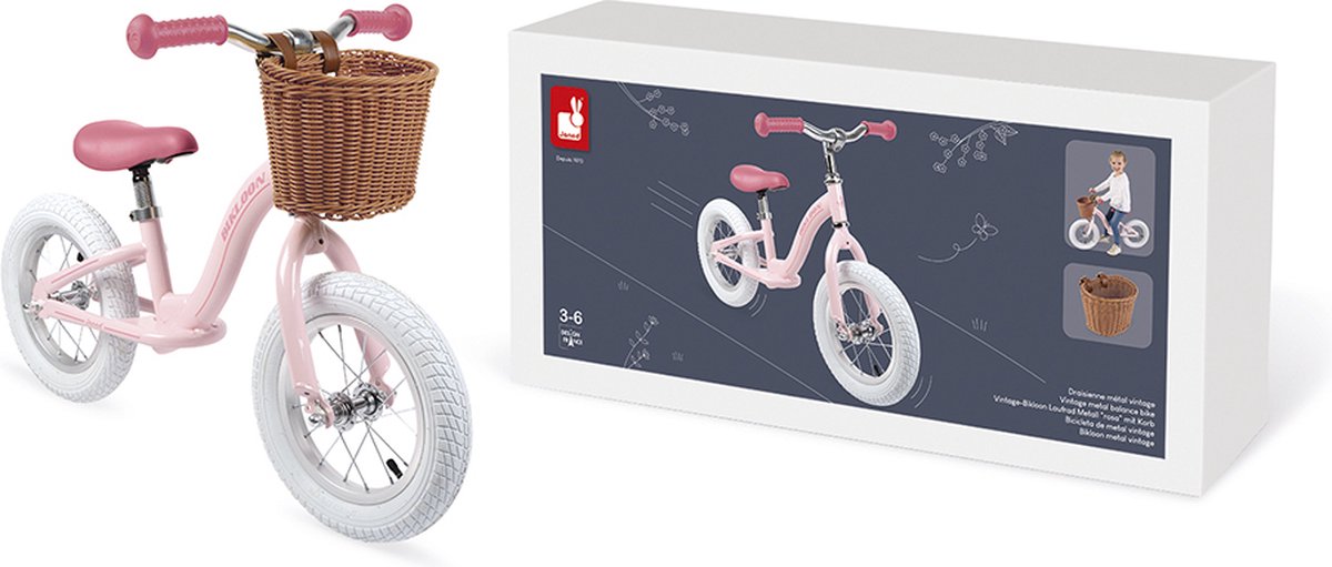 Janod - bikloon - bicicleta sin pedales rosa de metal vintage