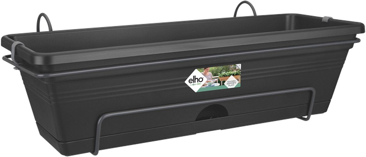 Elho green basics caja de balcón allin1 50 - macetero para balcón exterior - ø 49,0 x h 16,5 cm - living black