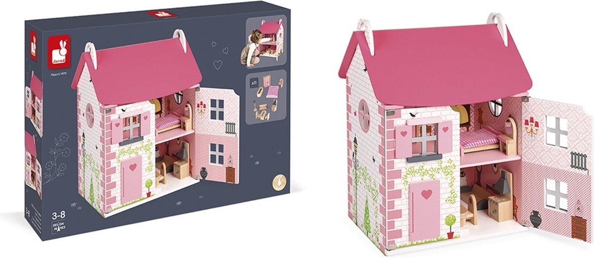 Janod - casa de muñecas mademoiselle de madera - con 3 plantas