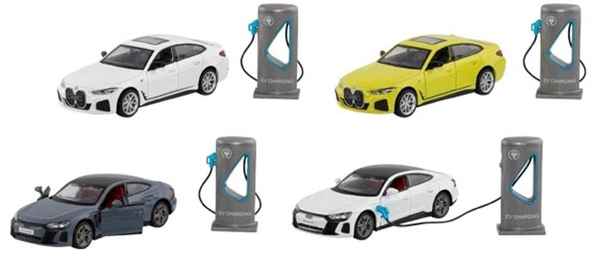 Goki speelgoedauto bmw i4 m50 en audi rs e-tron gt schaalmodel 1:34-36.