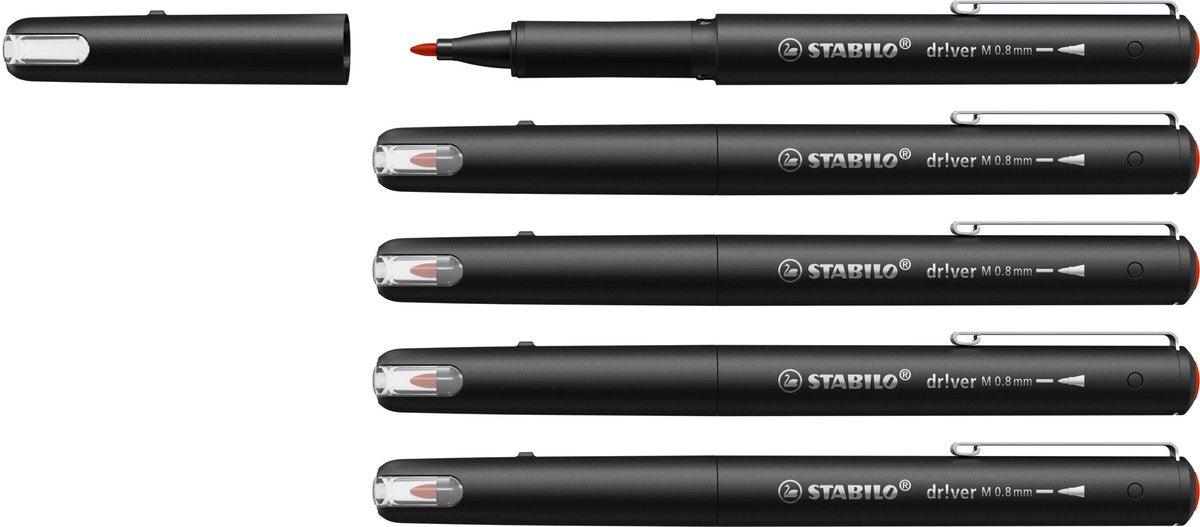 Stabilo dr!ver - rotulador premium fineliner - 0,8 mm - rojo - caja de 5 piezas