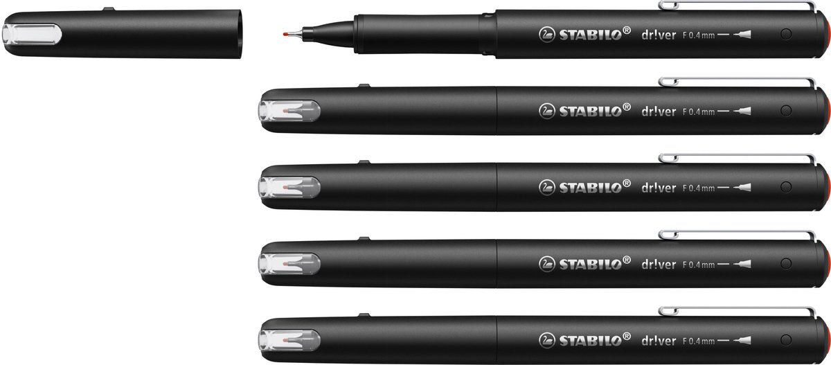Stabilo dr!ver - fineliner premium - 0,4 mm - rosso - scatola da 5 pezzi