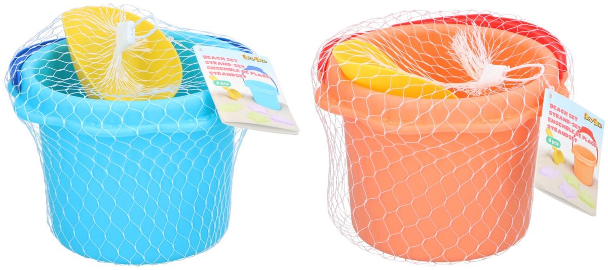 Giochi da spiaggia Eddy Toys - giochi di sabbia con secchiello, pala e stampi per la sabbia - a partire da 18 mesi