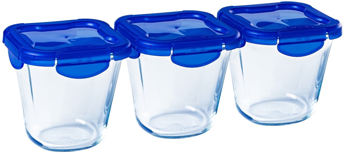 Pyrex - contenitore per il pranzo cook go con coperchio 800 ml set da 3 pezzi - blu trasparente