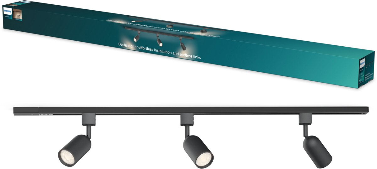 Philips LED Philips EasyLink Shea Starter Kit - 3 focos en riel de 1 metro - Accesorio Gu10 - potencia máxima: 7W - negro - paquete de 3 - iluminación en riel