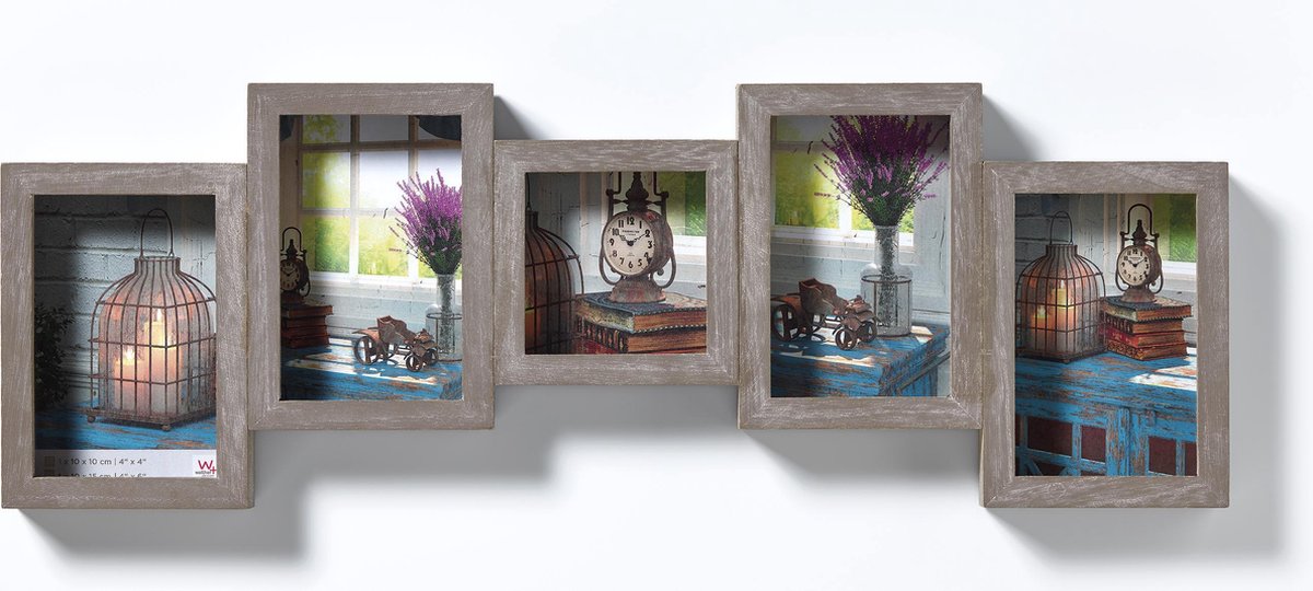 Walther rustic - fotolijst - fotoformaat 1x10x10 cm + 4x10x15 cm - grijs