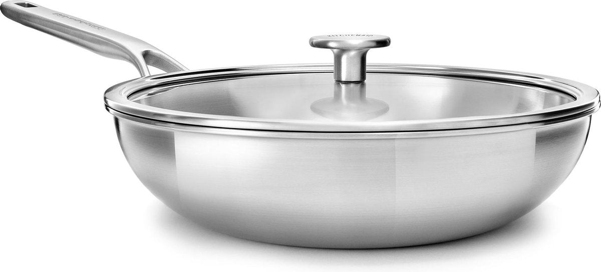 Kitchenaid multi-ply rvs wok - ø 28cm - 3,5l - met glazen deksel - inductie - pfas-vrij