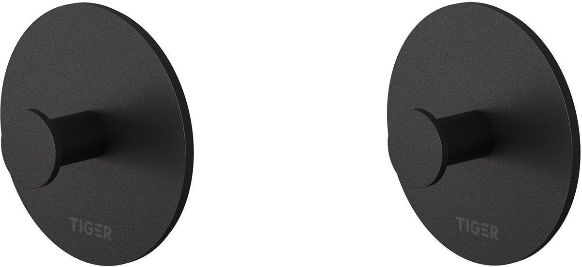 Base Tiger - ganci per asciugamani - (2 pezzi) - senza perforazione - autoadesivo - nero opaco