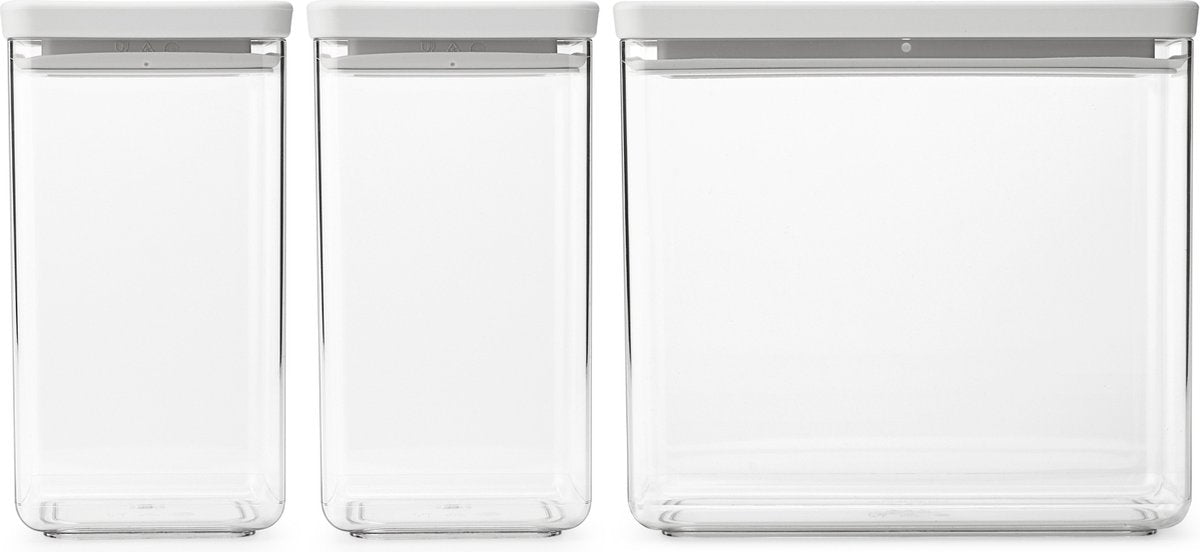 Brabantia tasty+ voorraadbussen - stapelbaar - 1,6 + 1,6 + 3,5 l - light grey