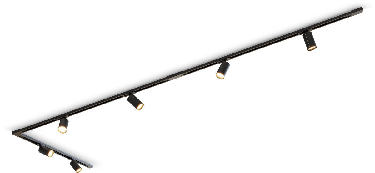 Calex railverlichting set, 3m met 6 spots, gu10, mat zwart, tracklight plafondlamp