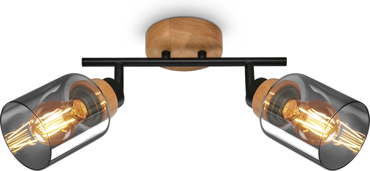 Briloner - hema - spot, met hout, rookglas, 2x e27 max. 10w