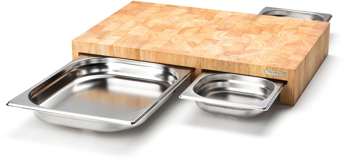 Continenta gummibaum snijplank met 3 inox laden - 50 x 32 cm