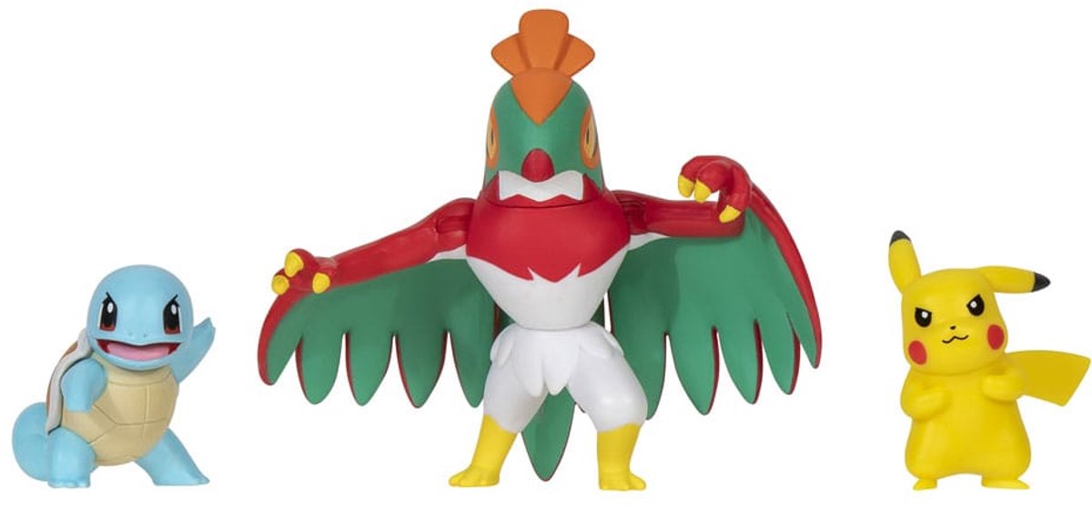 Pokémon pokemon battle figure 3-pack - squirtle, hawlucha, pikachu
