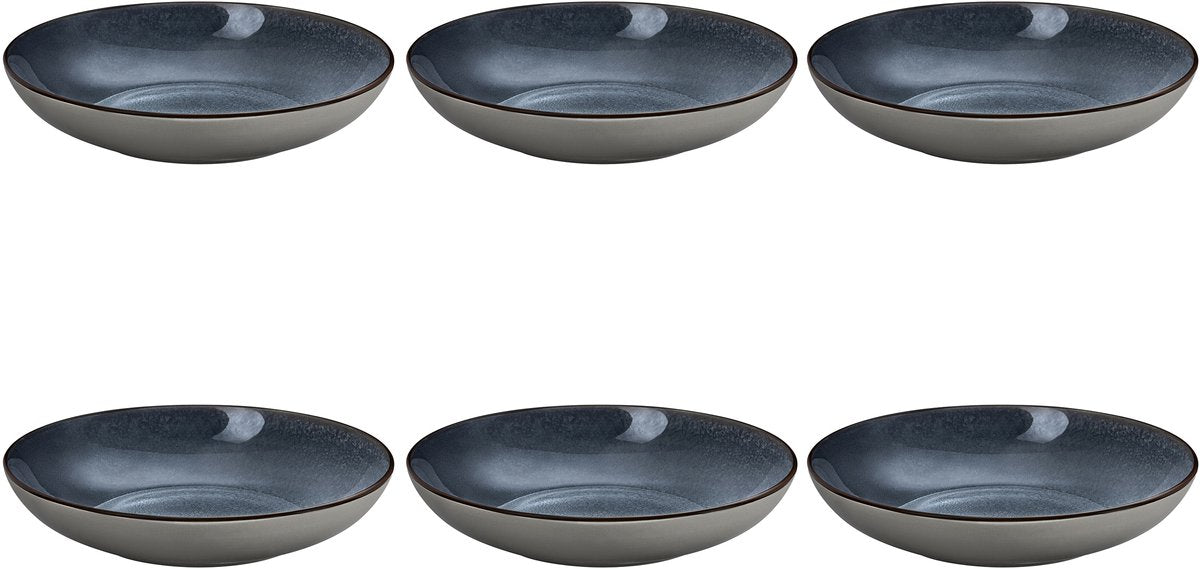 Medard de noblat - feeling indigo - piatto fondo 24,5 cm - 6 pezzi - gres