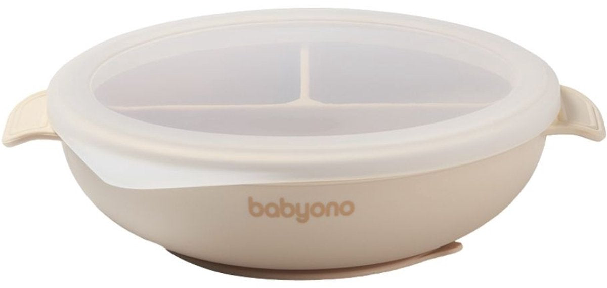 Babyono Baby Ono Piatto in silicone beige con coperchio a ventosa