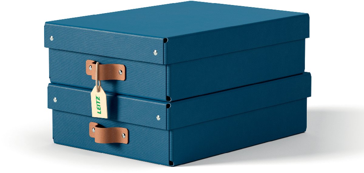 Scatola portaoggetti Leitz puro medio bassa con coperchio - set da 2 - 8 l - 100% cartone riciclato - blu scuro