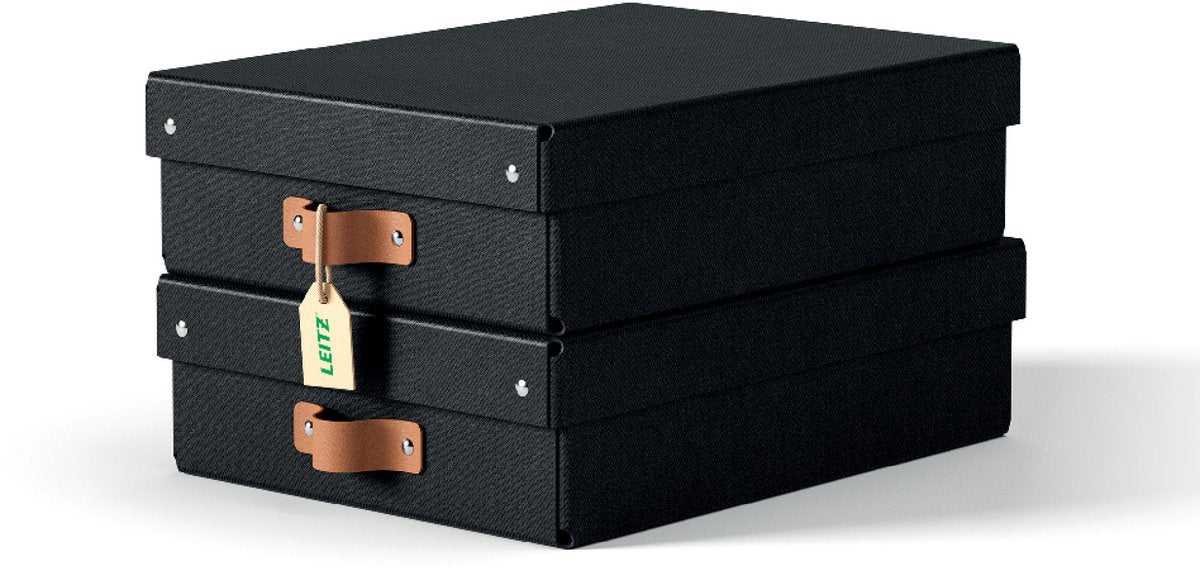 Leitz puro middelgrote lage opbergdoos met deksel - set van 2 - 8l - 100% gerecycled karton - zwart