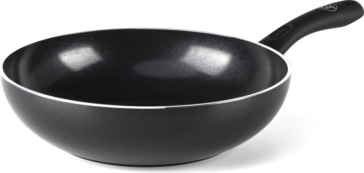 Greenchef diamond wok pan 28cm - 3.7l - pfas-free non-stick coating - wok pan induction - ceramic pan - oven safe up to 160°c - cooling handle - without lid - black