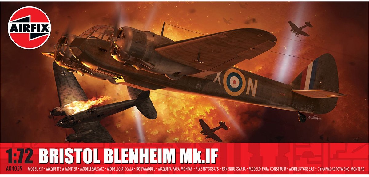 Airfix modelbouwpakket vliegtuigen - 04059 bristol blenheim mk.if – propellervliegtuig plastic - 1:72 - modelbouw