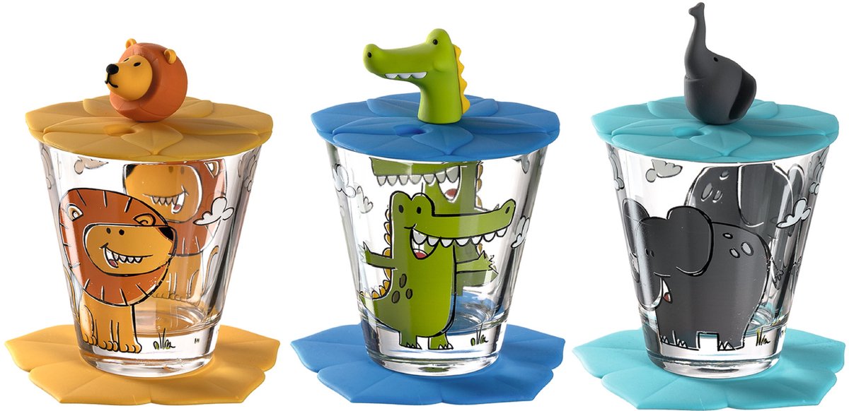 Set da bere Leonardo bambini leone, coccodrillo, elefante - 9 pezzi