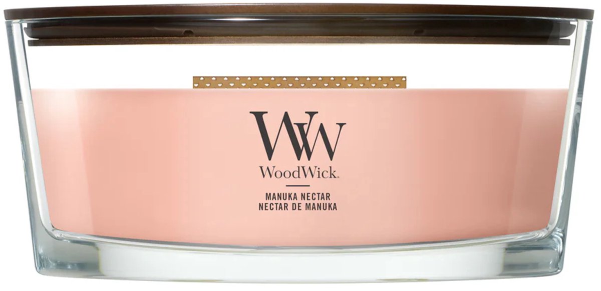 Vela perfumada Woodwick Heartwick Flame Ellipse - Néctar de Manuka - 50 horas de combustión