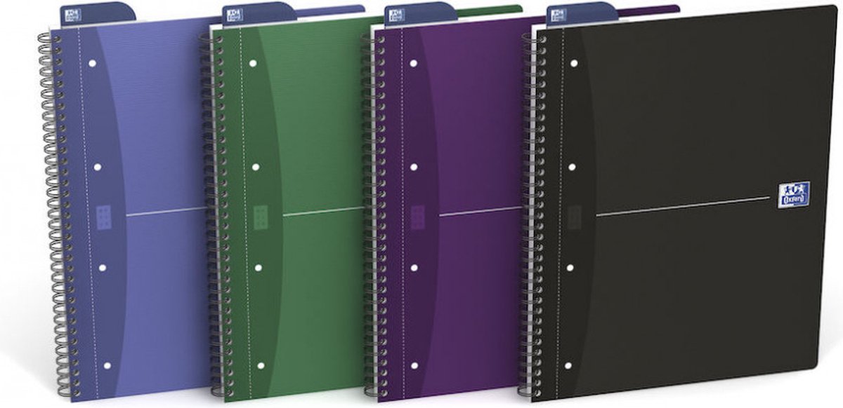Oxford spiraalblok essentials a4+ 90vel 4-gaats ruit 5mm assorti