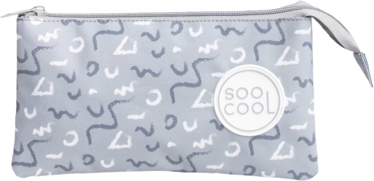 Ancor estuche escolar liso vacio rectangular 3 compartimentos gris con diseño - an-124941-c
