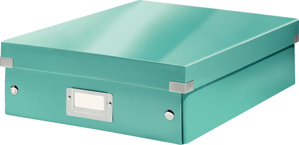 Caja de almacenamiento mediana Leitz wow click store - 85% cartón reciclado - caja clasificadora con compartimentos que ahorra espacio - 28,1 x 10 x 37 cm (ancho x alto x profundidad) - azul hielo