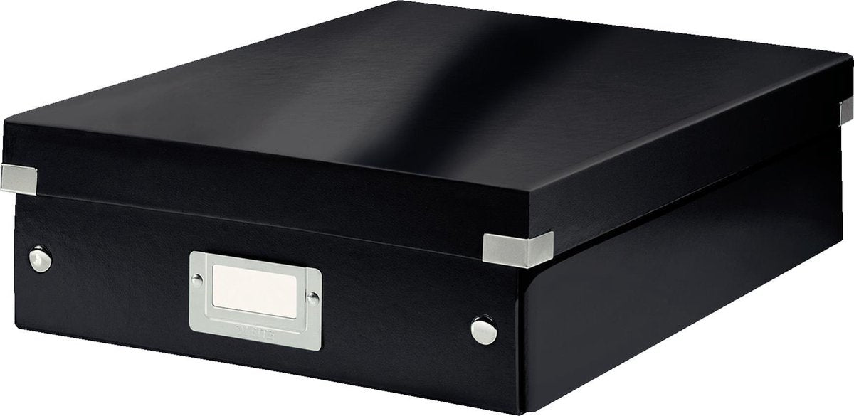 Caja de almacenamiento mediana Leitz wow click store - 85% cartón reciclado - caja clasificadora que ahorra espacio con compartimentos - 28,1 x 10 x 37 cm (ancho x alto x profundidad) - negro