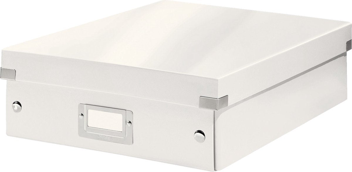 Caja de almacenamiento mediana Leitz wow click store - 85% cartón reciclado - caja clasificadora con compartimentos que ahorra espacio - 28,1 x 10 x 37 cm (ancho x alto x profundidad) - blanco
