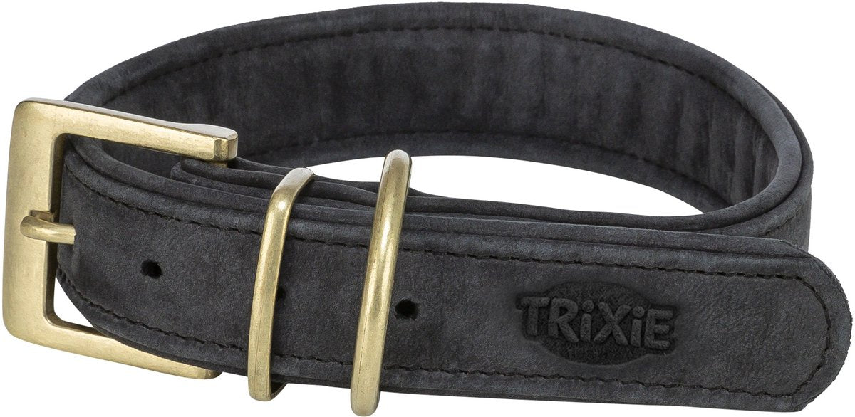 Collare Trixie in pelle nabuk - nero l 47-54x4 cm - bifoderato, anello a D